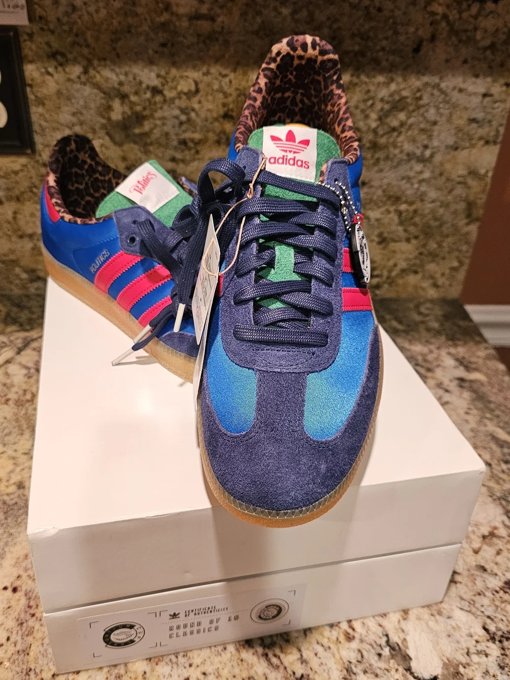 Adidas Navy Blue Sambas Politics Leopard Accent Sneakers
